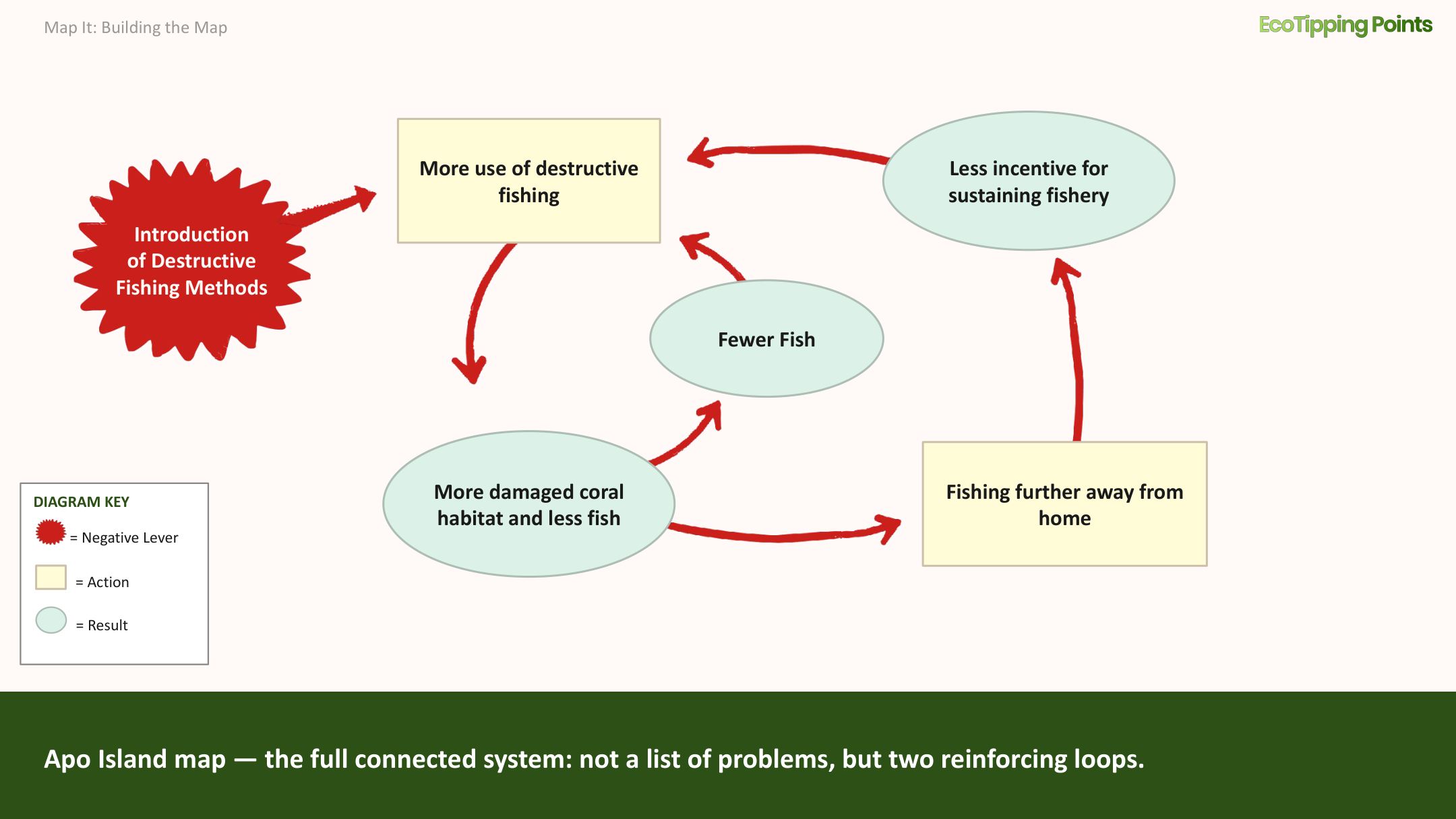 Apo Island map: the full connected system of two reinforcing loops